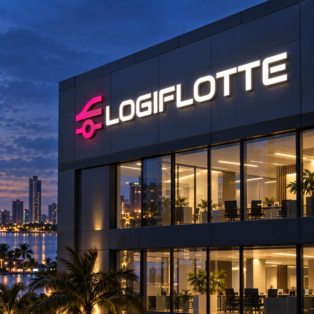 Enseigne lumineuse Logiflotte sur une façade