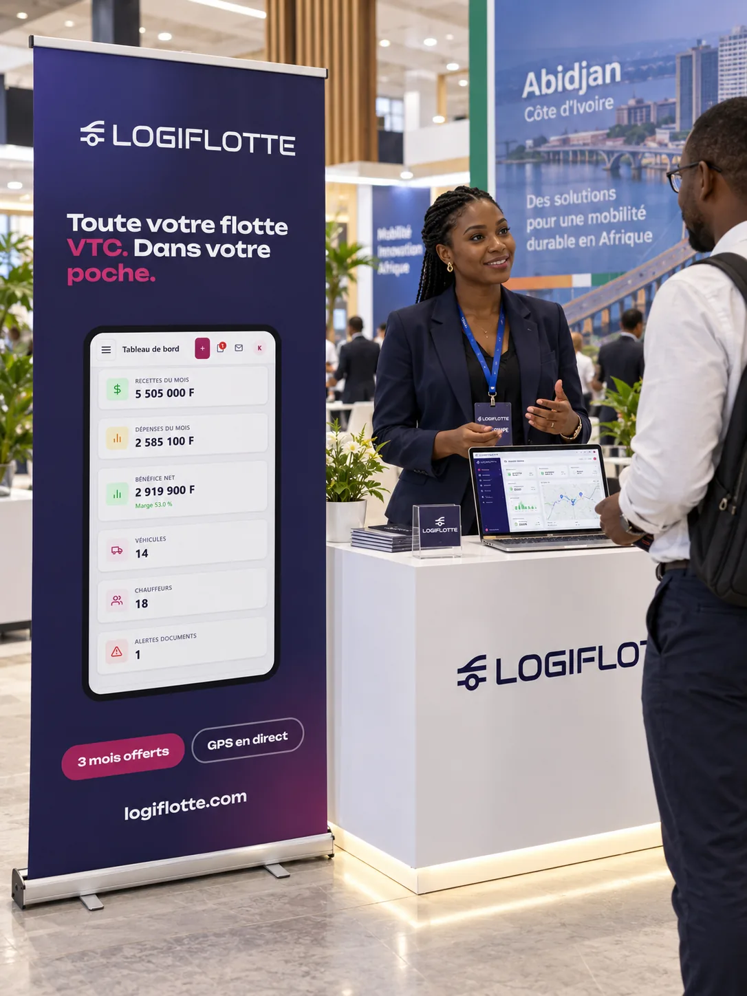 Kakémono et stand Logiflotte en salon