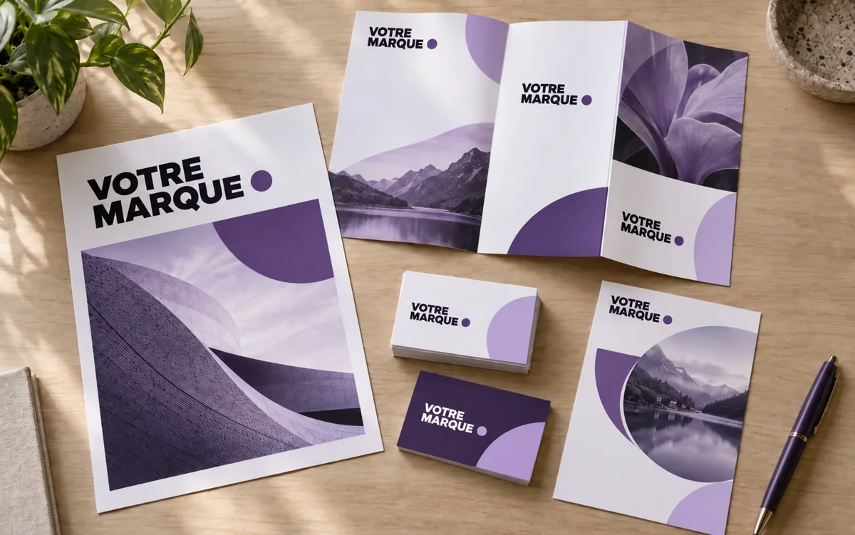 Supports imprimés : exemple aux couleurs d'une marque fictive