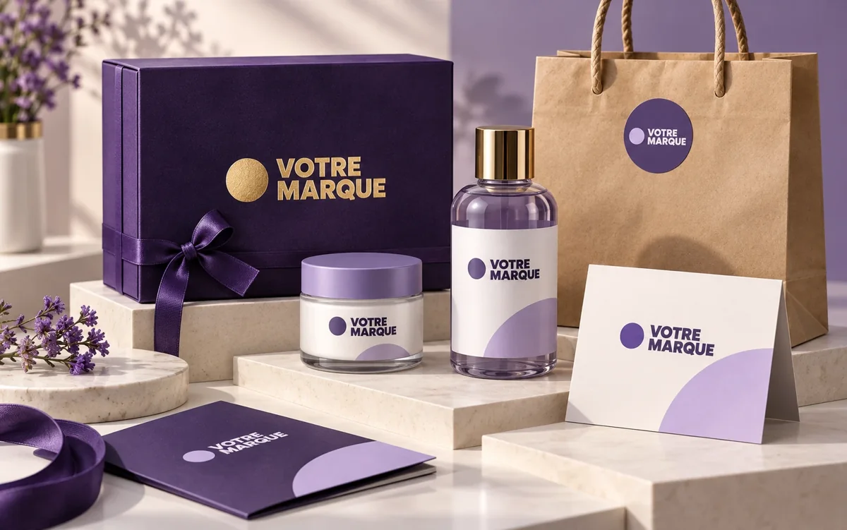 Packaging & étiquettes : exemple aux couleurs d'une marque fictive