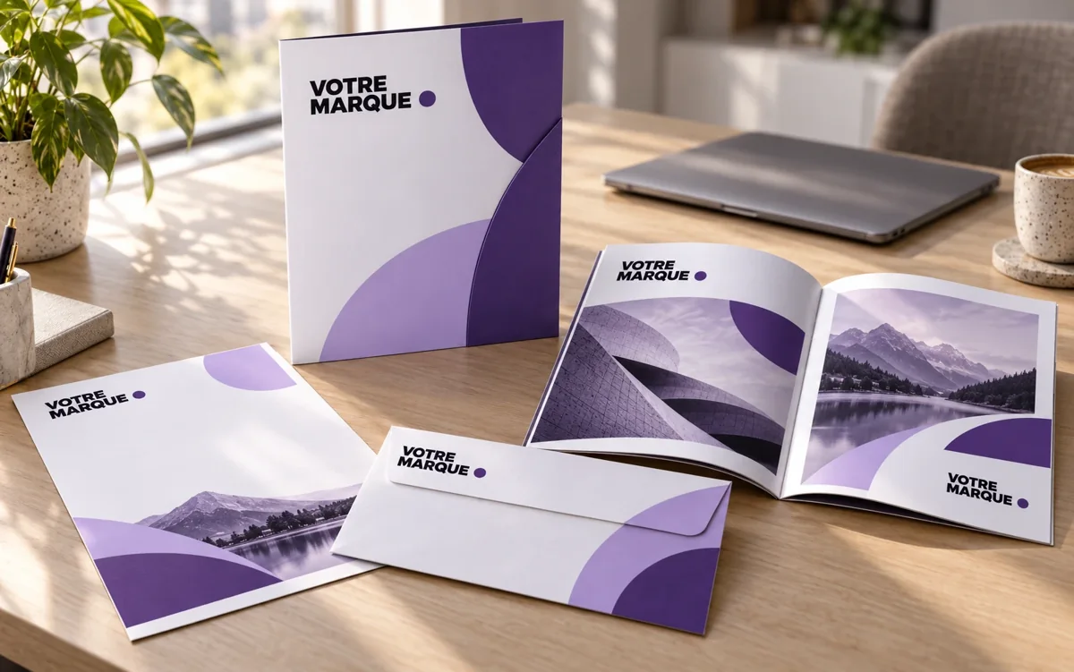 Papeterie & documents : exemple aux couleurs d'une marque fictive