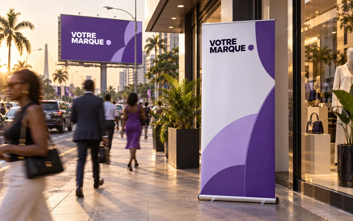 Signalétique & affichage : exemple aux couleurs d'une marque fictive